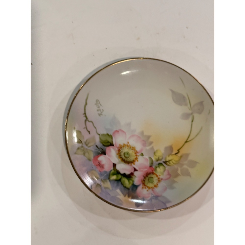 Antique Hand Painted Nippon Porcelain Plate Pink Roses Signed K Saito 6.25 inch